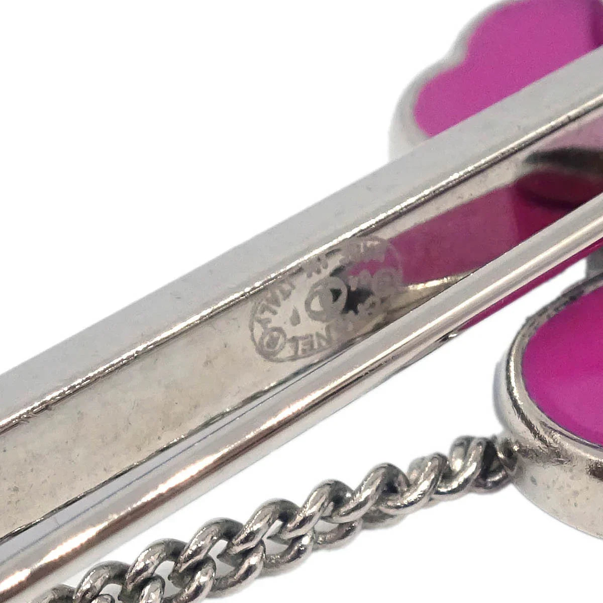 Chanel Dangle Brooch Pin Silver Pink 04P