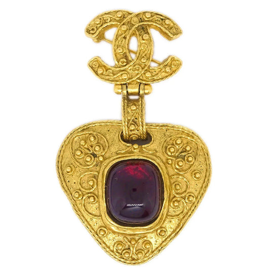 Chanel Gripoix Brooch Pin Gold Red 94A