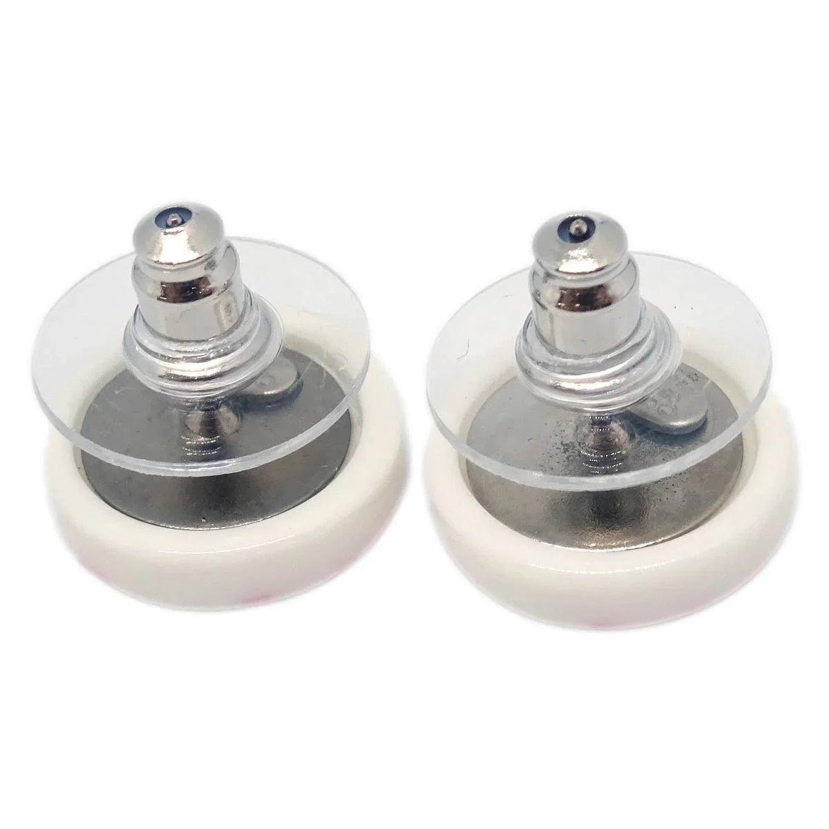 Chanel Button Piercing Earrings White 05P