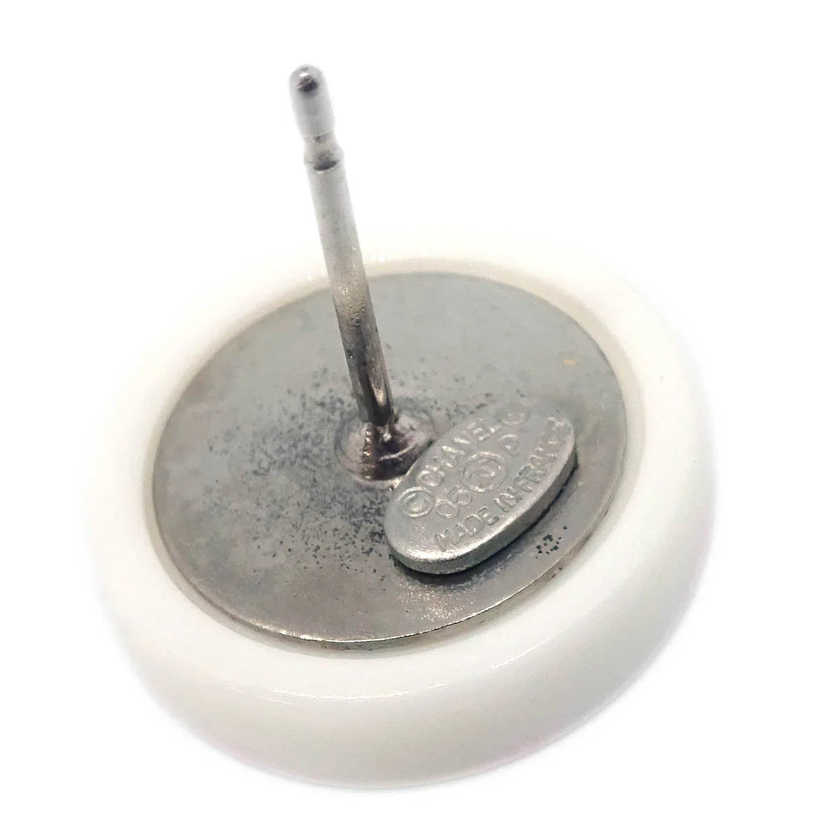 Chanel Button Piercing Earrings White 05P