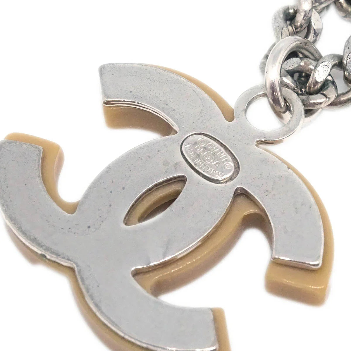 Chanel CC Chain Necklace Silver Brown 05A