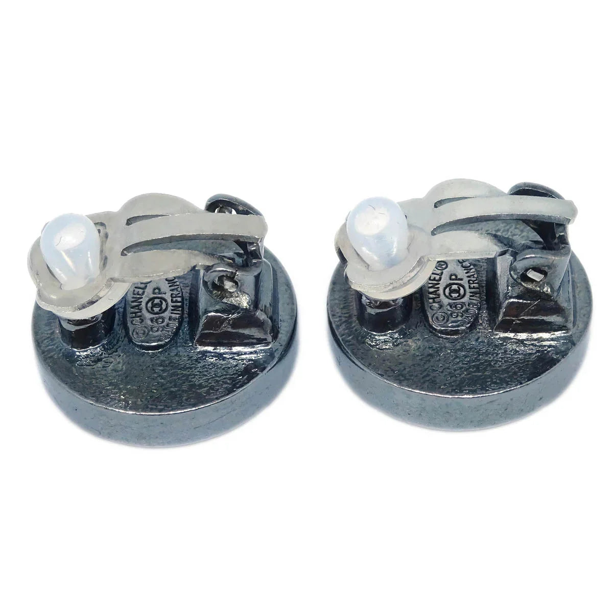 Chanel Button Earrings Clip-On Black 96P