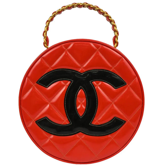 Chanel Red Patent Leather Round Vanity Handbag