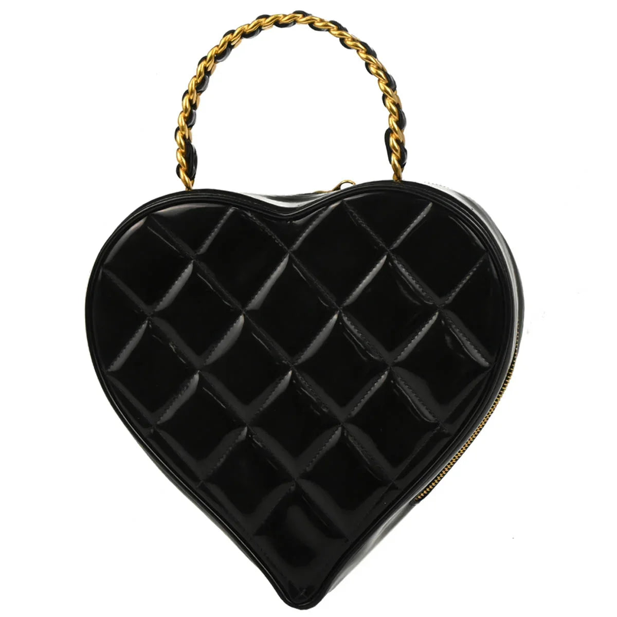 Chanel Black Patent Leather Heart Vanity Handbag