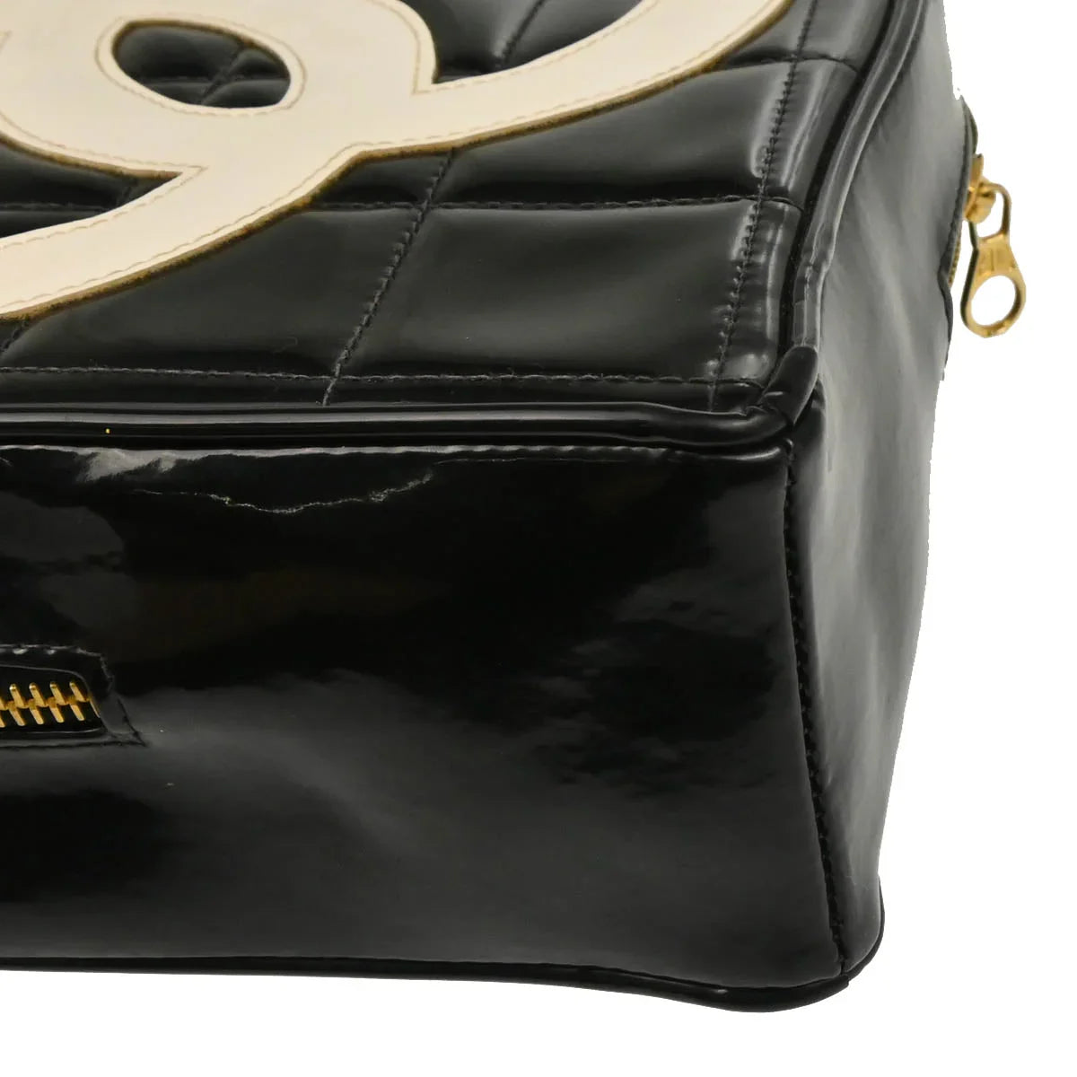 Chanel Black Patent Leather Heart Vanity Handbag