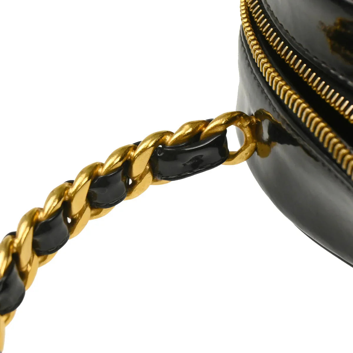 Chanel Black Patent Leather Heart Vanity Handbag