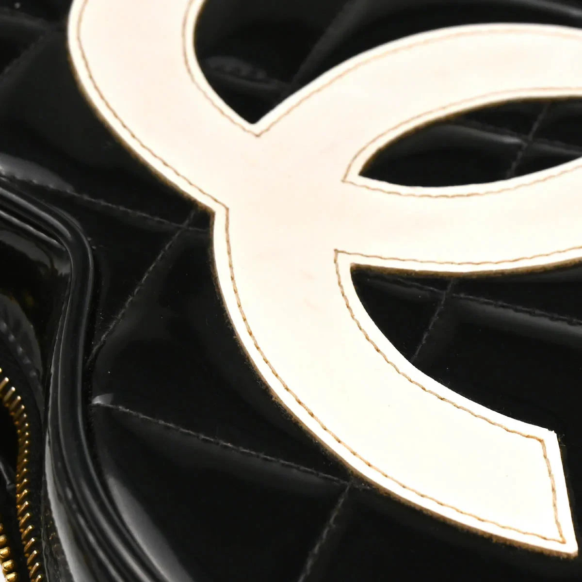Chanel Black Patent Leather Heart Vanity Handbag