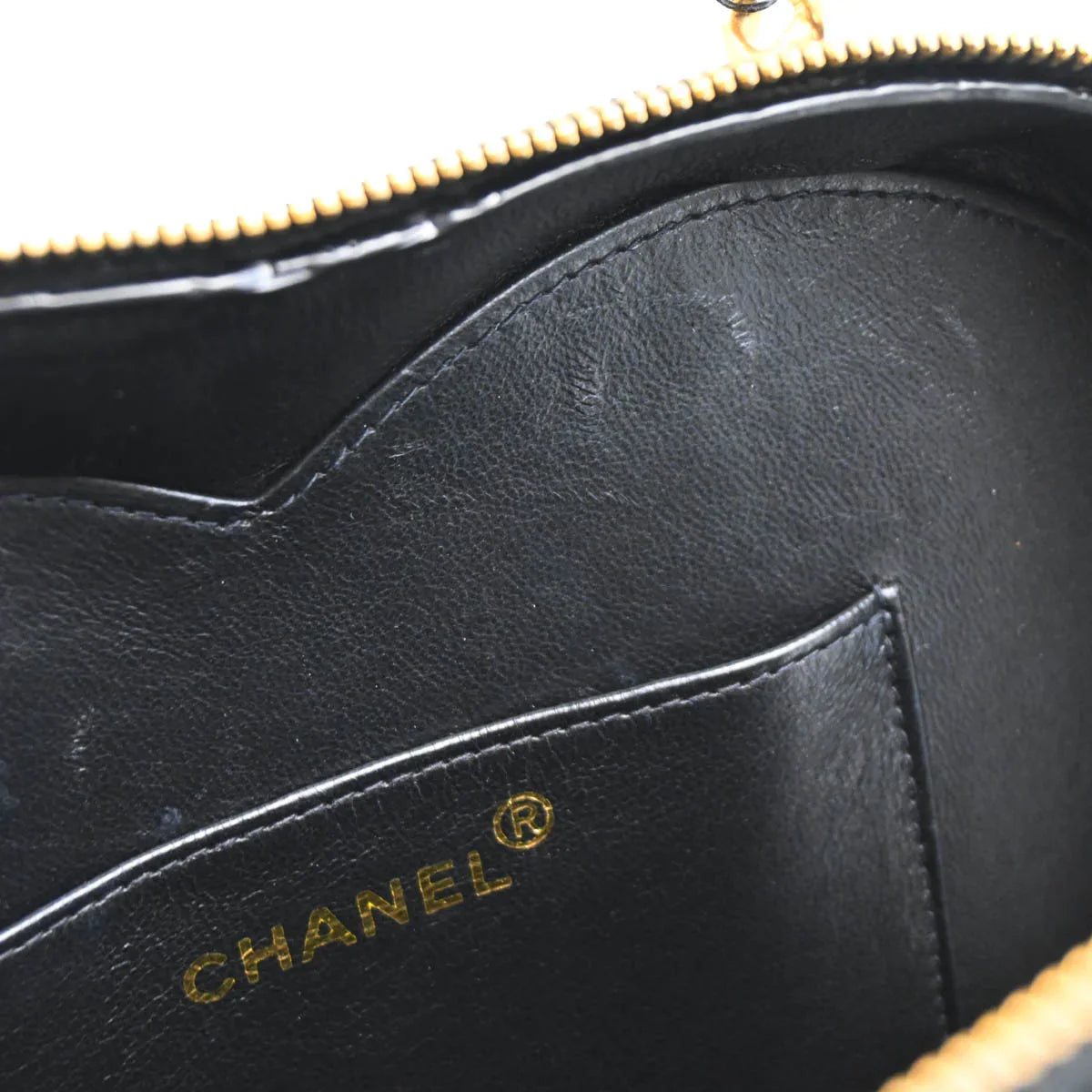 Chanel Black Patent Leather Heart Vanity Handbag