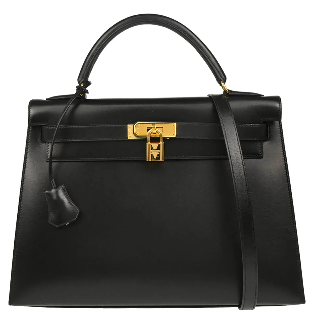 Hermes Black Box Calf Kelly 32 Sellier Handbag