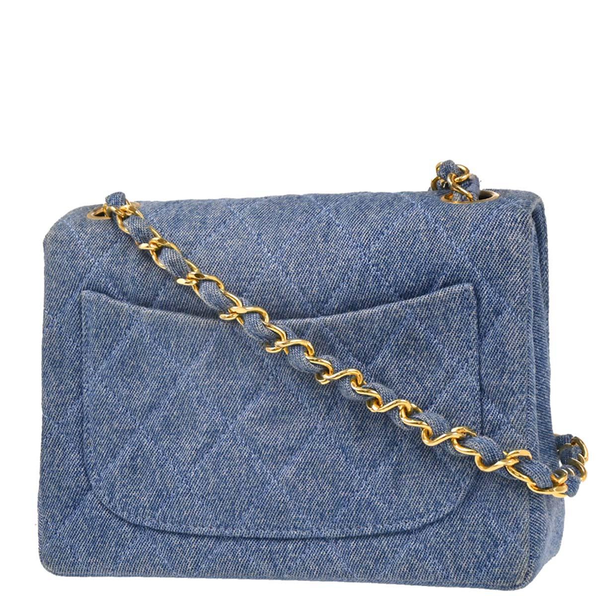 Chanel 1989-1991 Blue Denim Mini Classic Square Flap Shoulder Bag
