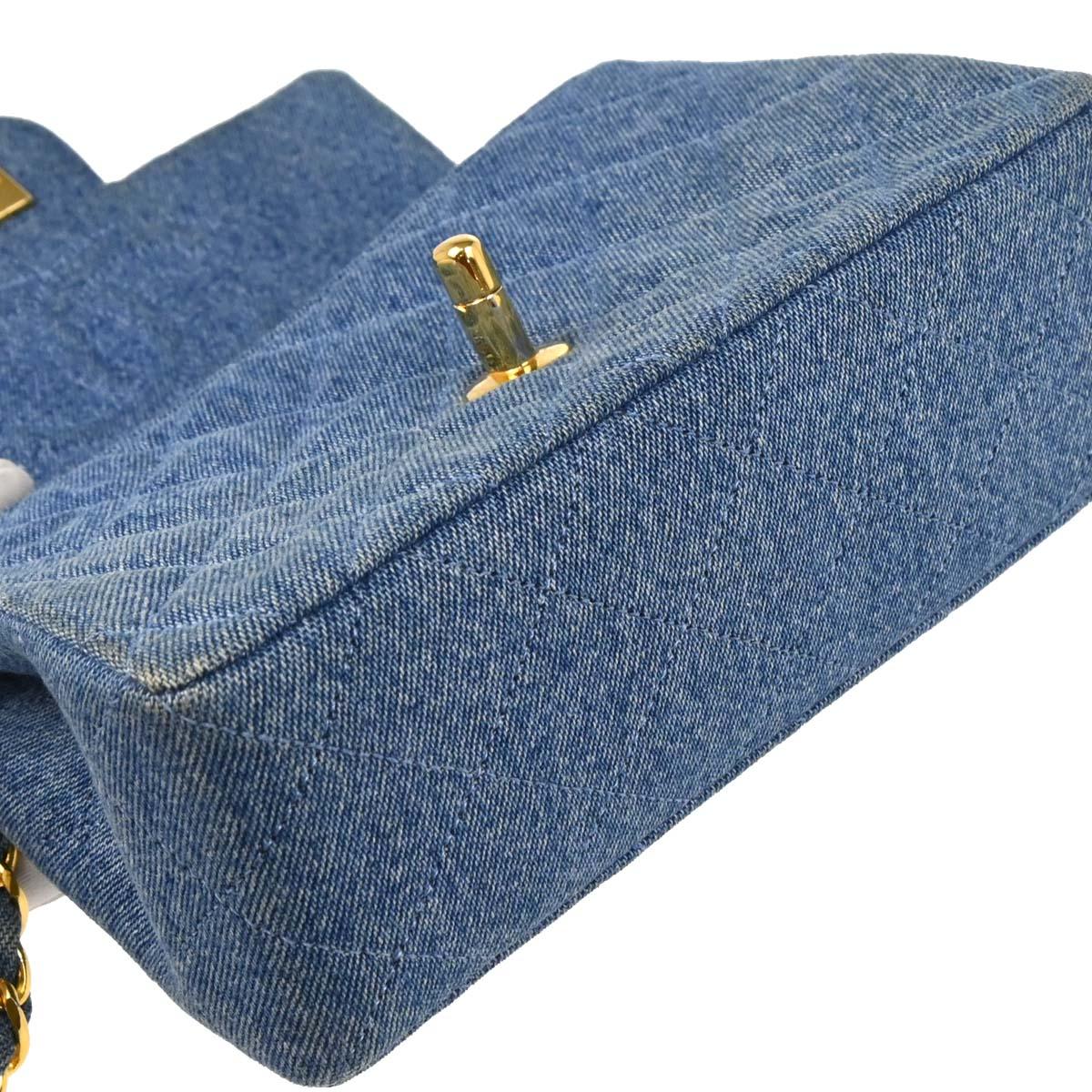 Chanel 1989-1991 Blue Denim Mini Classic Square Flap Shoulder Bag