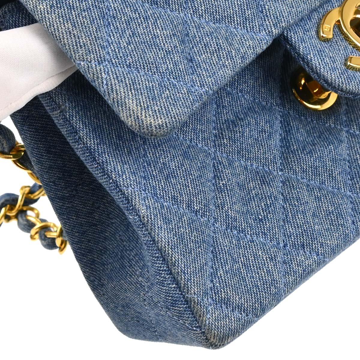 Chanel 1989-1991 Blue Denim Mini Classic Square Flap Shoulder Bag