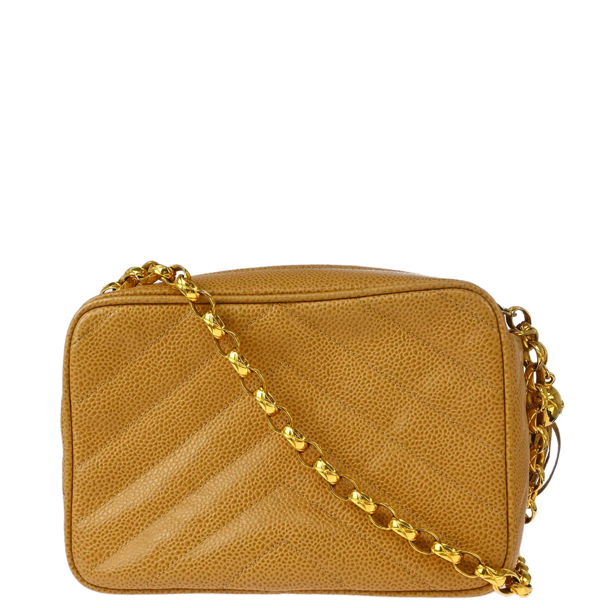 Chanel Beige Caviar Chevron Camera Bag Mini