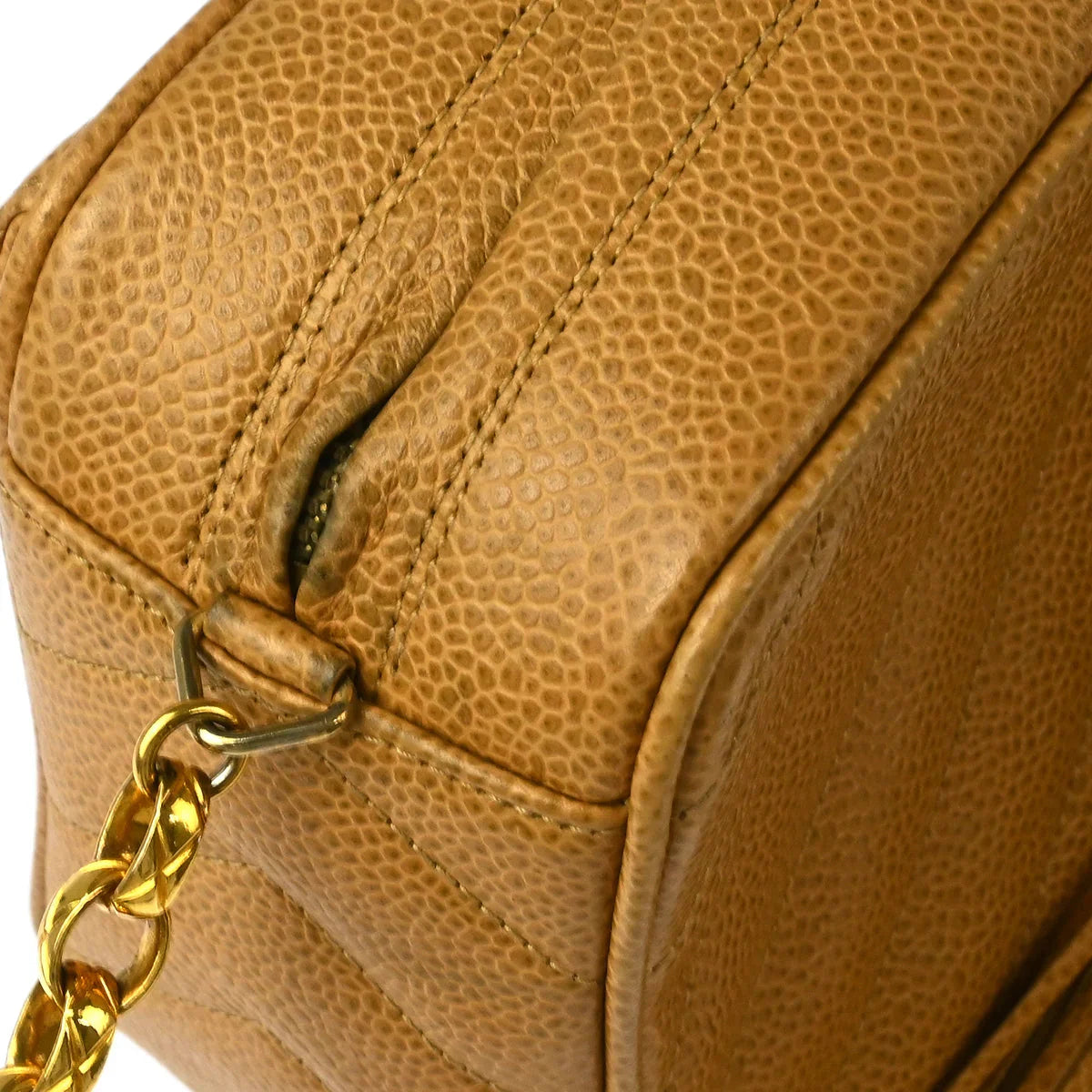Chanel Beige Caviar Chevron Camera Bag Mini