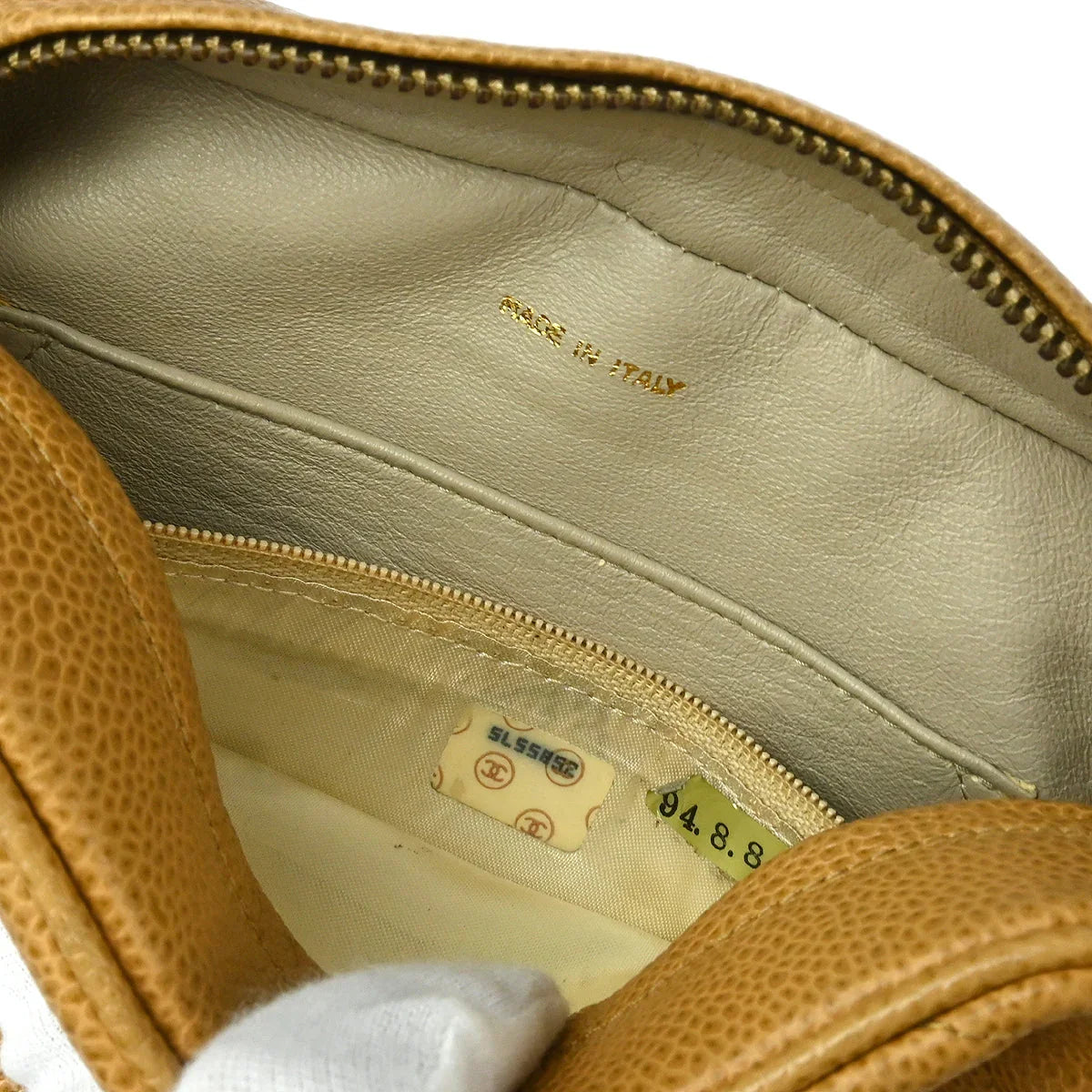 Chanel Beige Caviar Chevron Camera Bag Mini