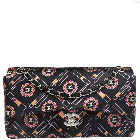 Chanel Black Satin Lipstick Classic Single Flap Shoulder Bag