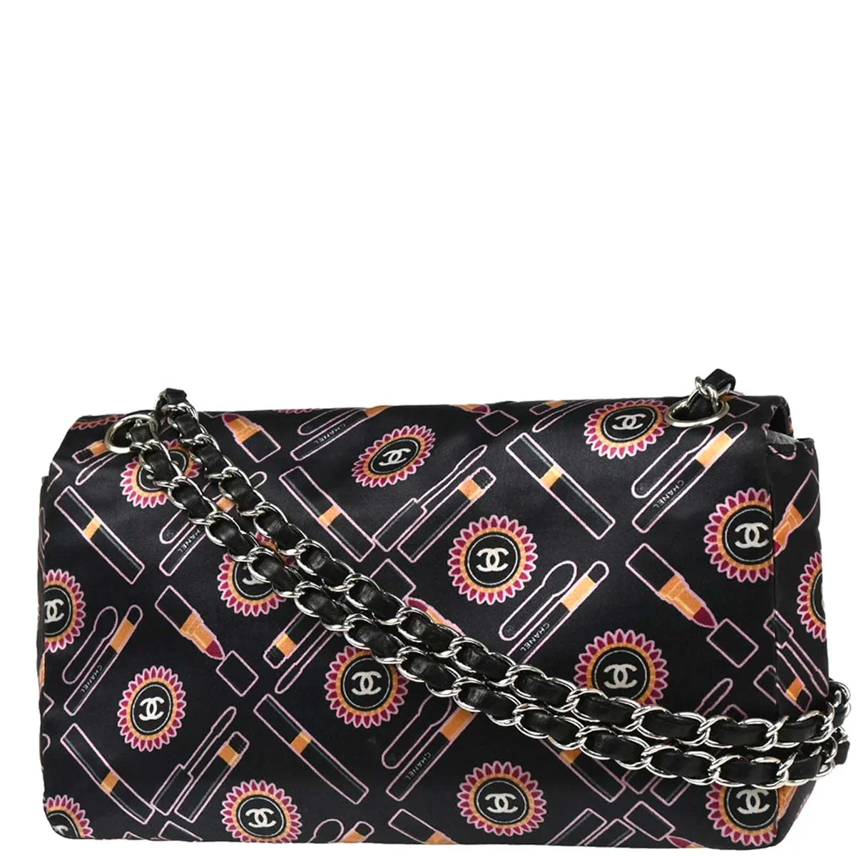 Chanel Black Satin Lipstick Classic Single Flap Shoulder Bag