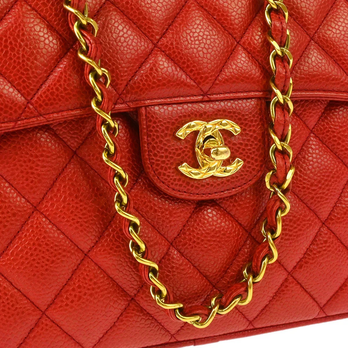 Chanel 1991-1994 Red Caviar Camera Bag Small