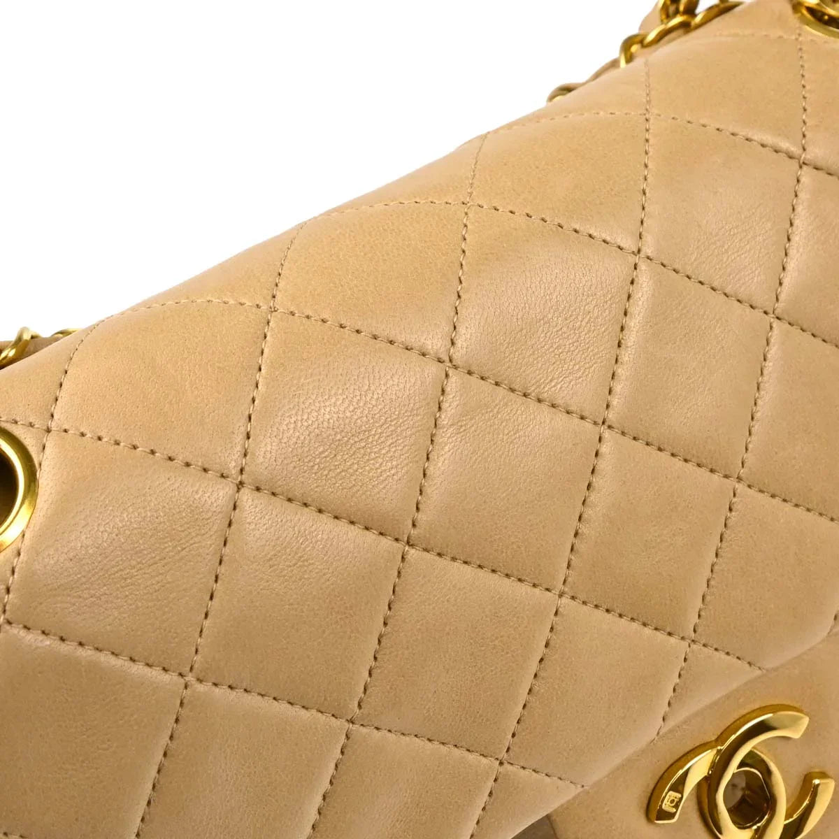 Chanel Beige Lambskin Small Classic Double Flap Shoulder Bag