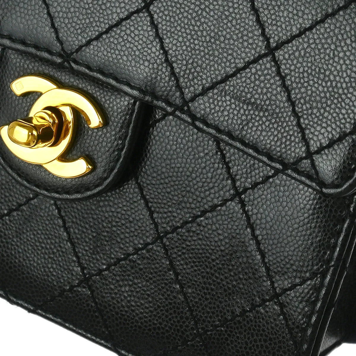 Chanel Black Caviar Mini Classic Square Flap Shoulder Bag