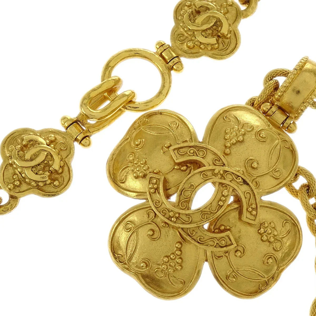 Chanel Clover Chain Pendant Necklace Gold 96A