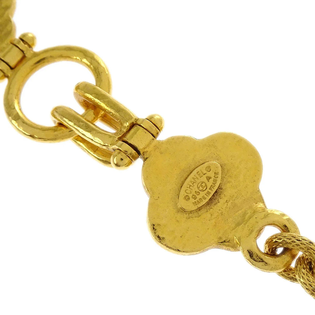 Chanel Clover Chain Pendant Necklace Gold 96A