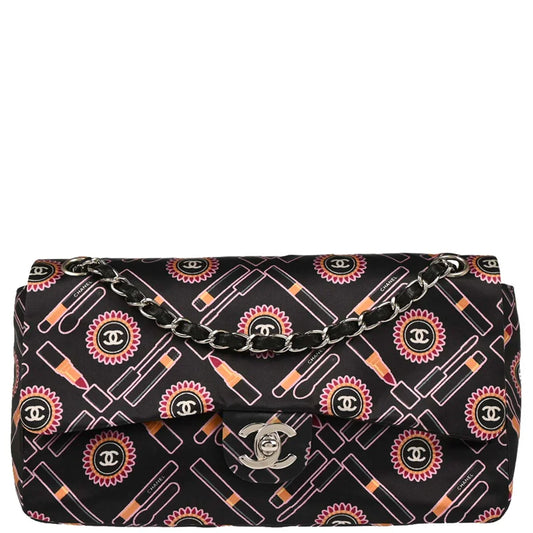 Chanel Black Satin Lipstick Classic Single Flap Shoulder Bag