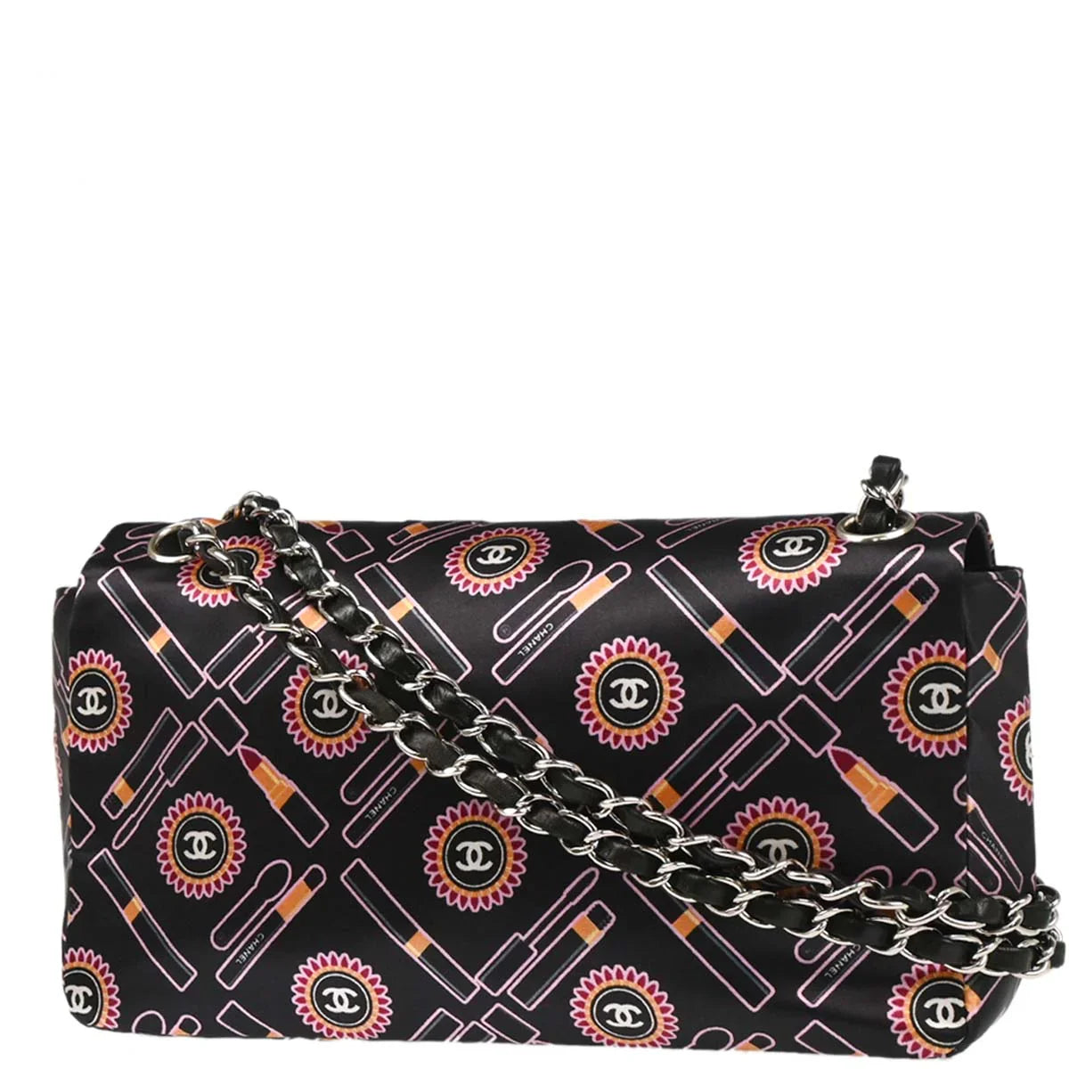 Chanel Black Satin Lipstick Classic Single Flap Shoulder Bag