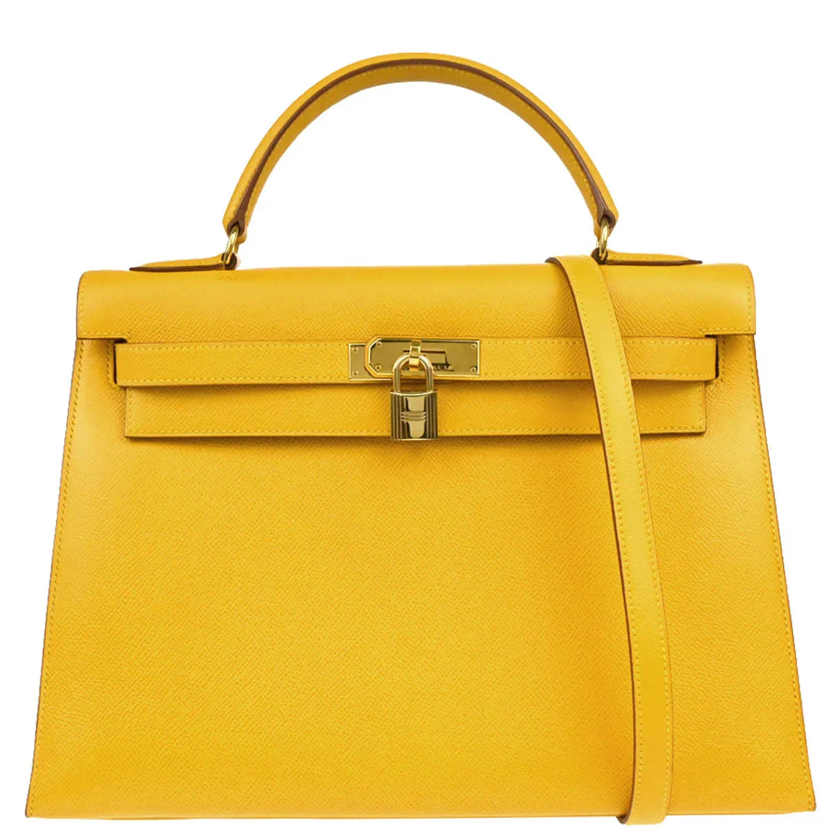 Hermes Jaune Courchevel Kelly 32 Sellier Handbag