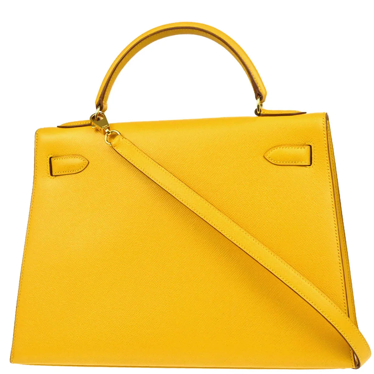 Hermes Jaune Courchevel Kelly 32 Sellier Handbag