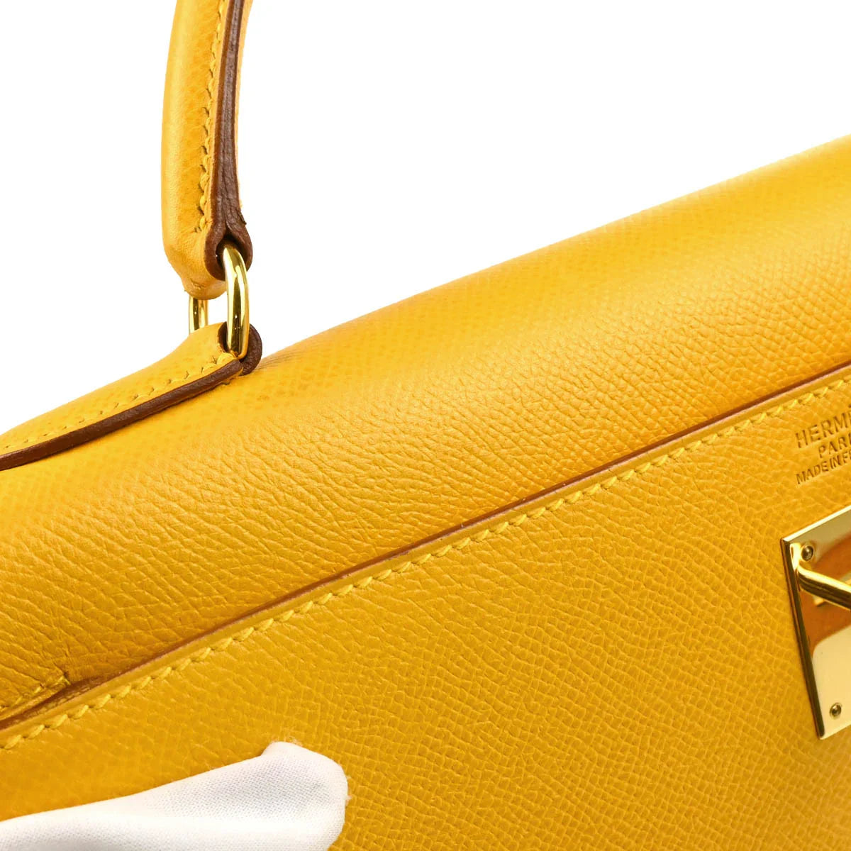 Hermes Jaune Courchevel Kelly 32 Sellier Handbag