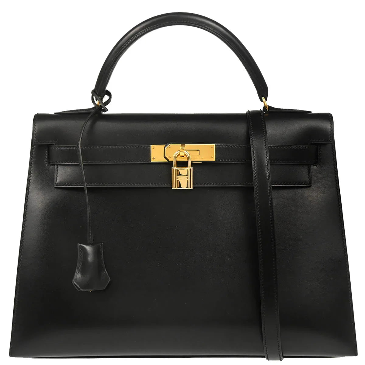 Hermes Black Box Calf Kelly 32 Sellier Handbag