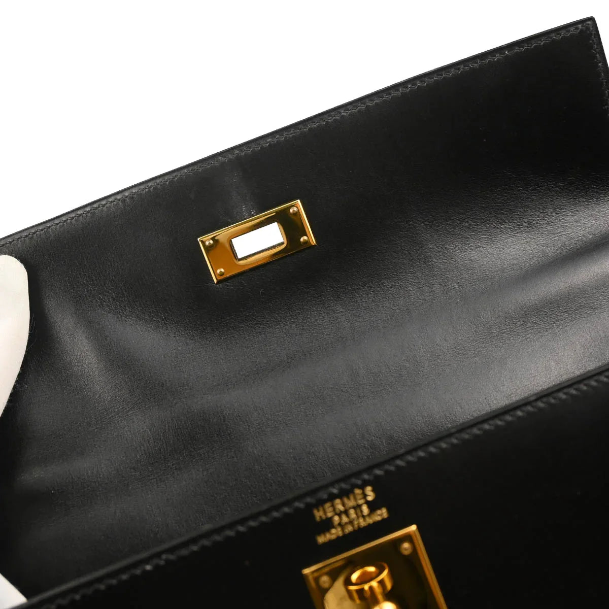 Hermes Black Box Calf Kelly 32 Sellier Handbag