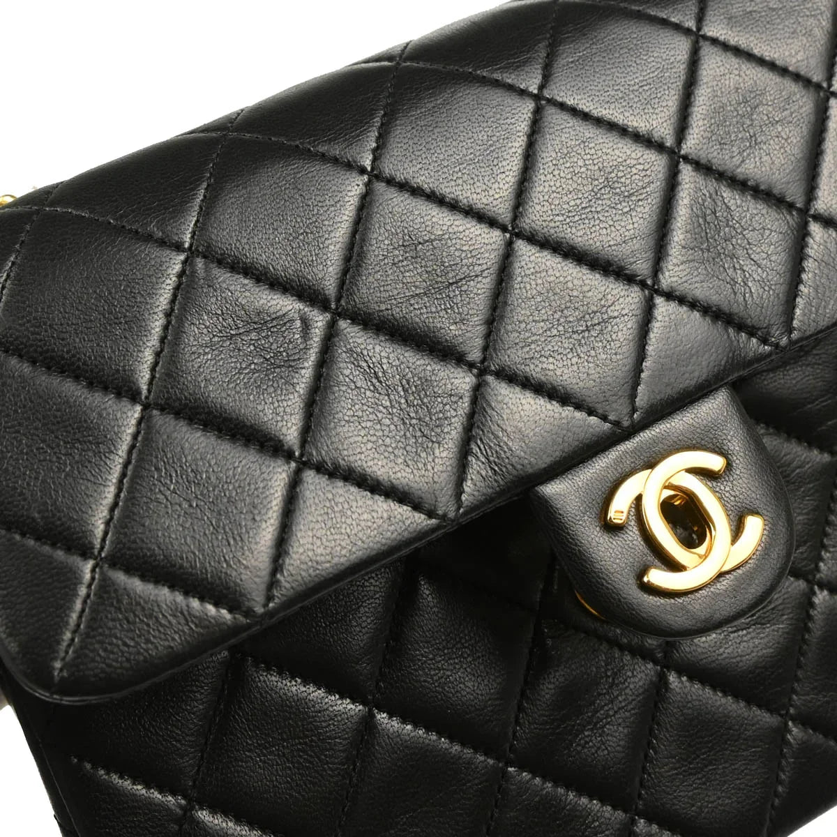 Chanel Black Lambskin Classic Square Flap Shoulder Bag