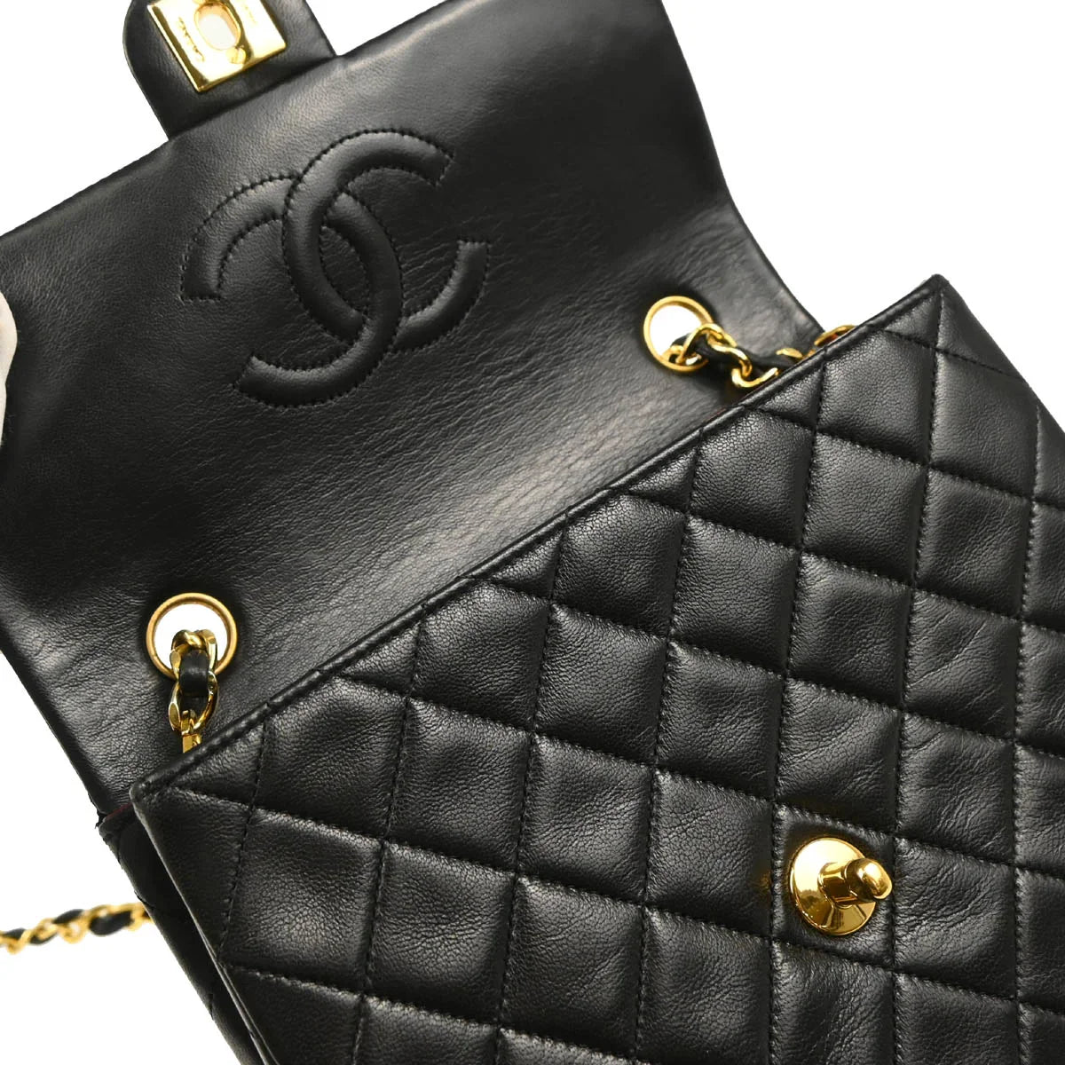 Chanel Black Lambskin Classic Square Flap Shoulder Bag