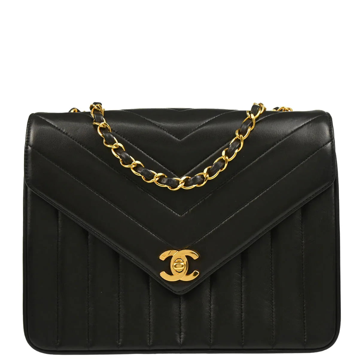 Chanel Black Lambskin Chevron Shoulder Bag