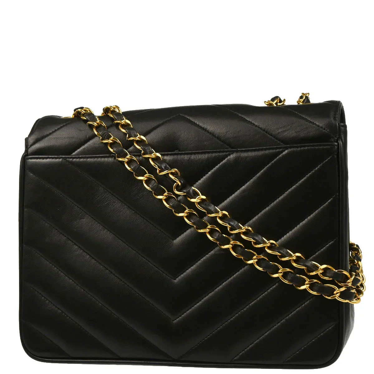 Chanel Black Lambskin Chevron Shoulder Bag