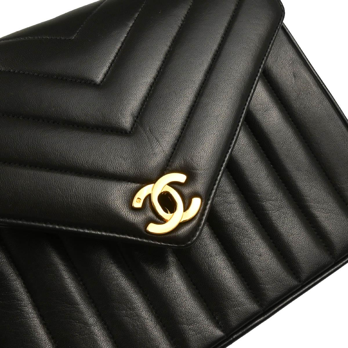 Chanel Black Lambskin Chevron Shoulder Bag