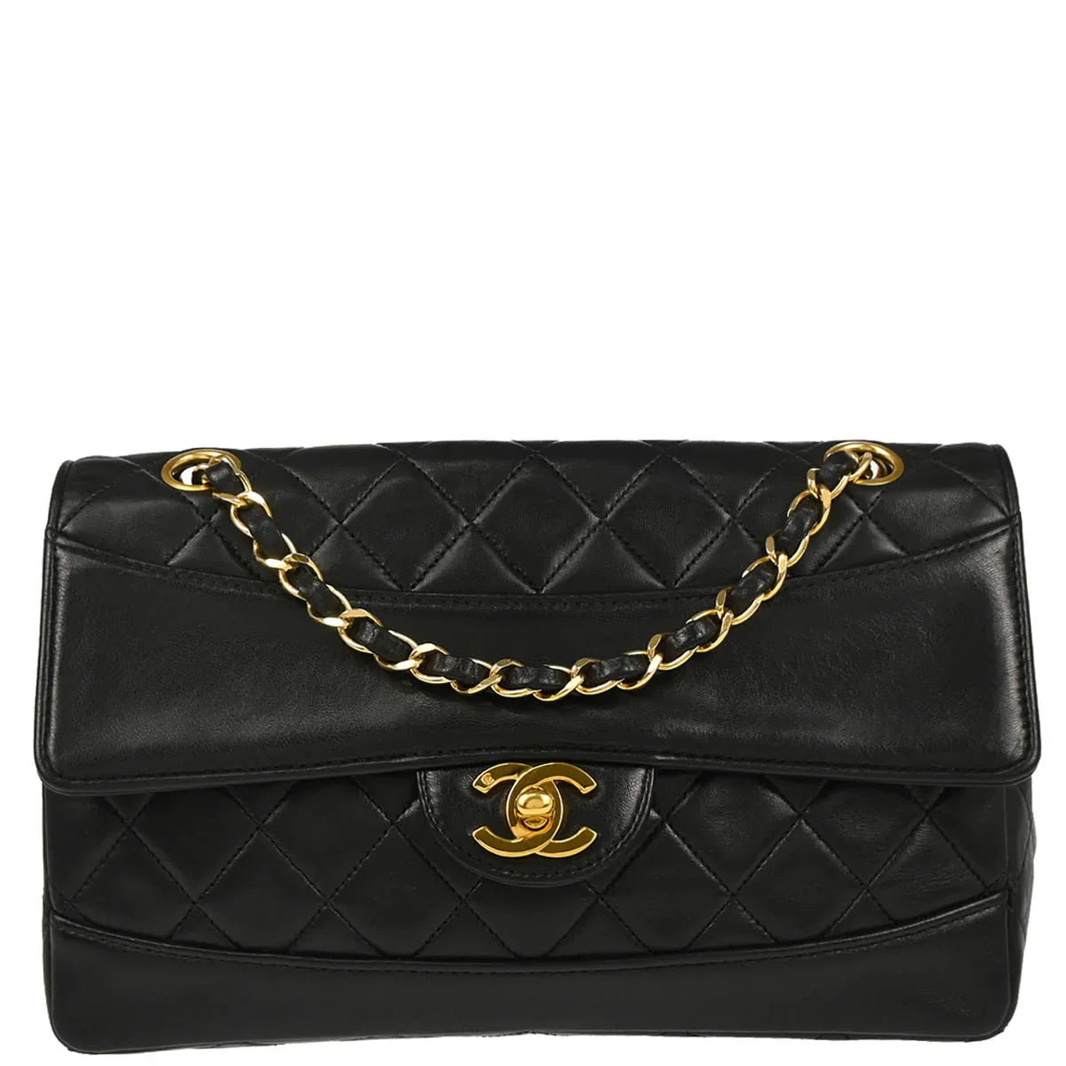 Chanel Black Lambskin Single Flap Shoulder Bag
