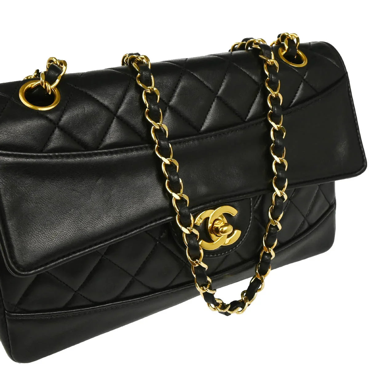 Chanel Black Lambskin Single Flap Shoulder Bag