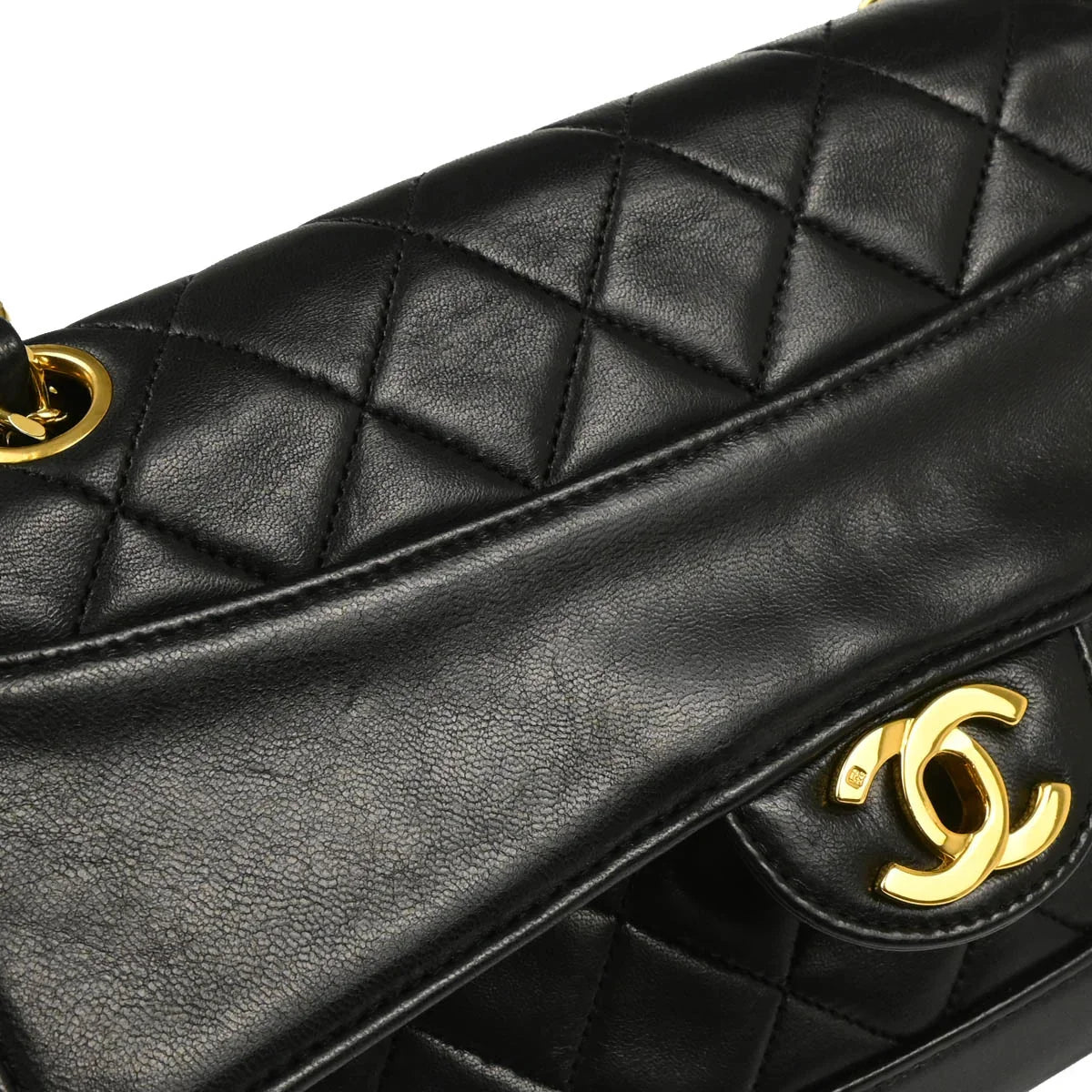 Chanel Black Lambskin Single Flap Shoulder Bag