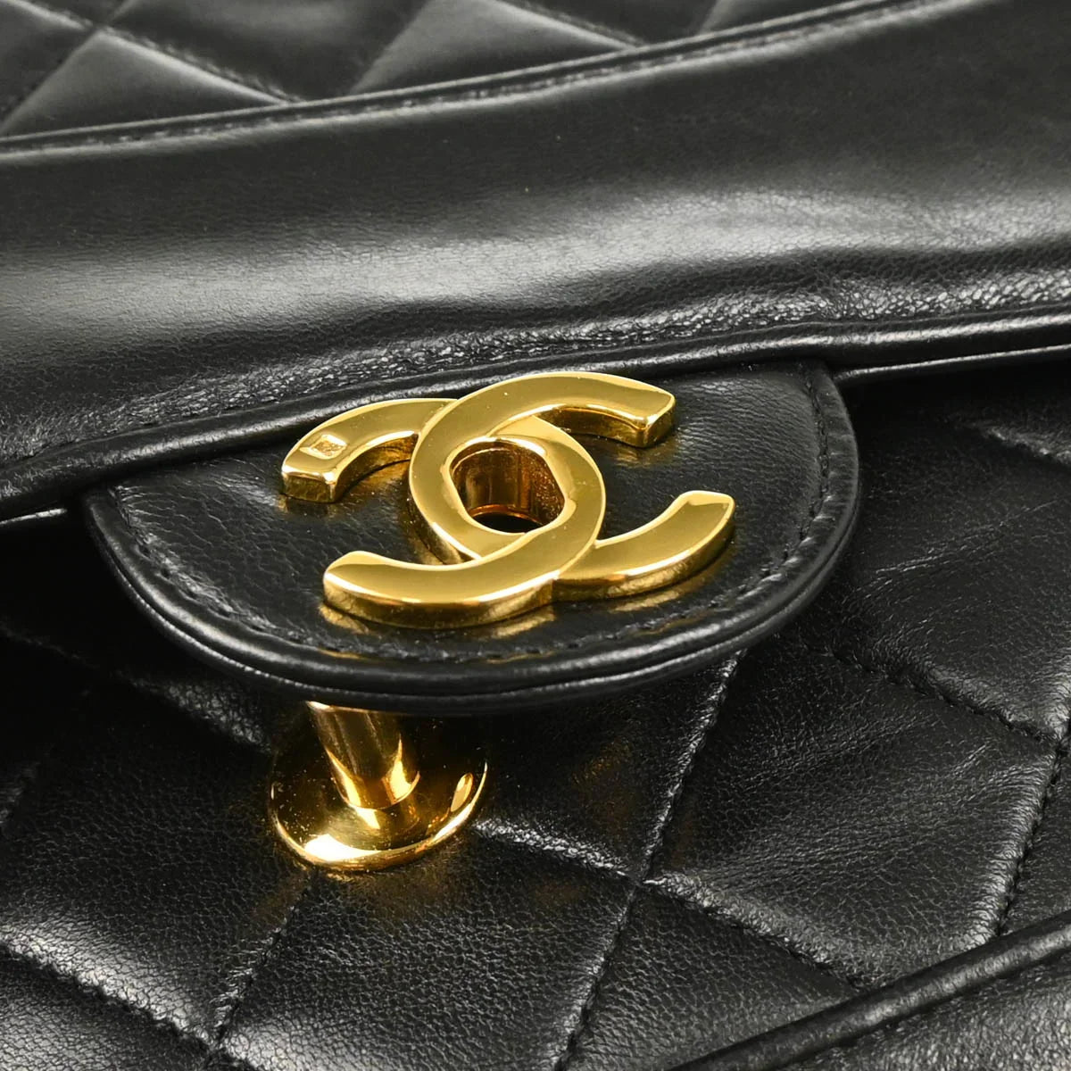 Chanel Black Lambskin Single Flap Shoulder Bag