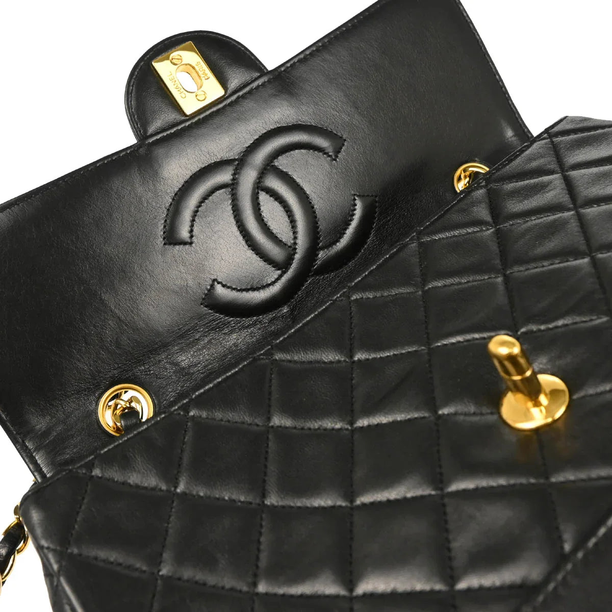Chanel Black Lambskin Single Flap Shoulder Bag