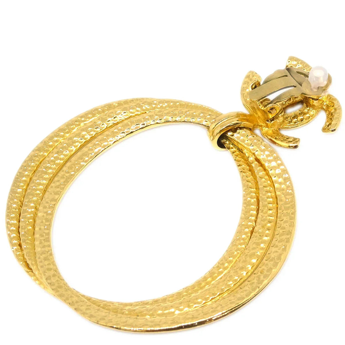 Chanel Dangle Hoop Earrings Clip-On Gold 96P