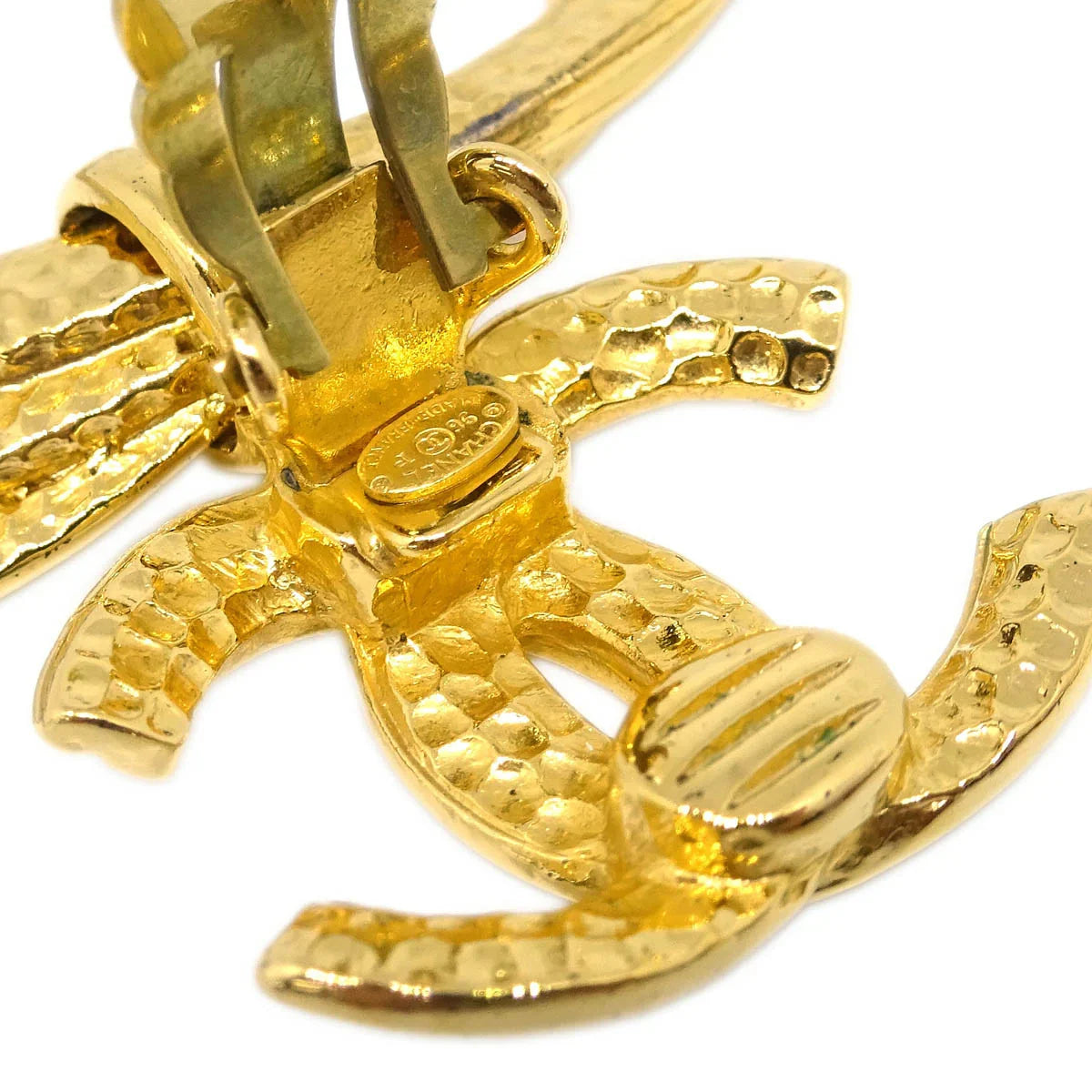 Chanel Dangle Hoop Earrings Clip-On Gold 96P