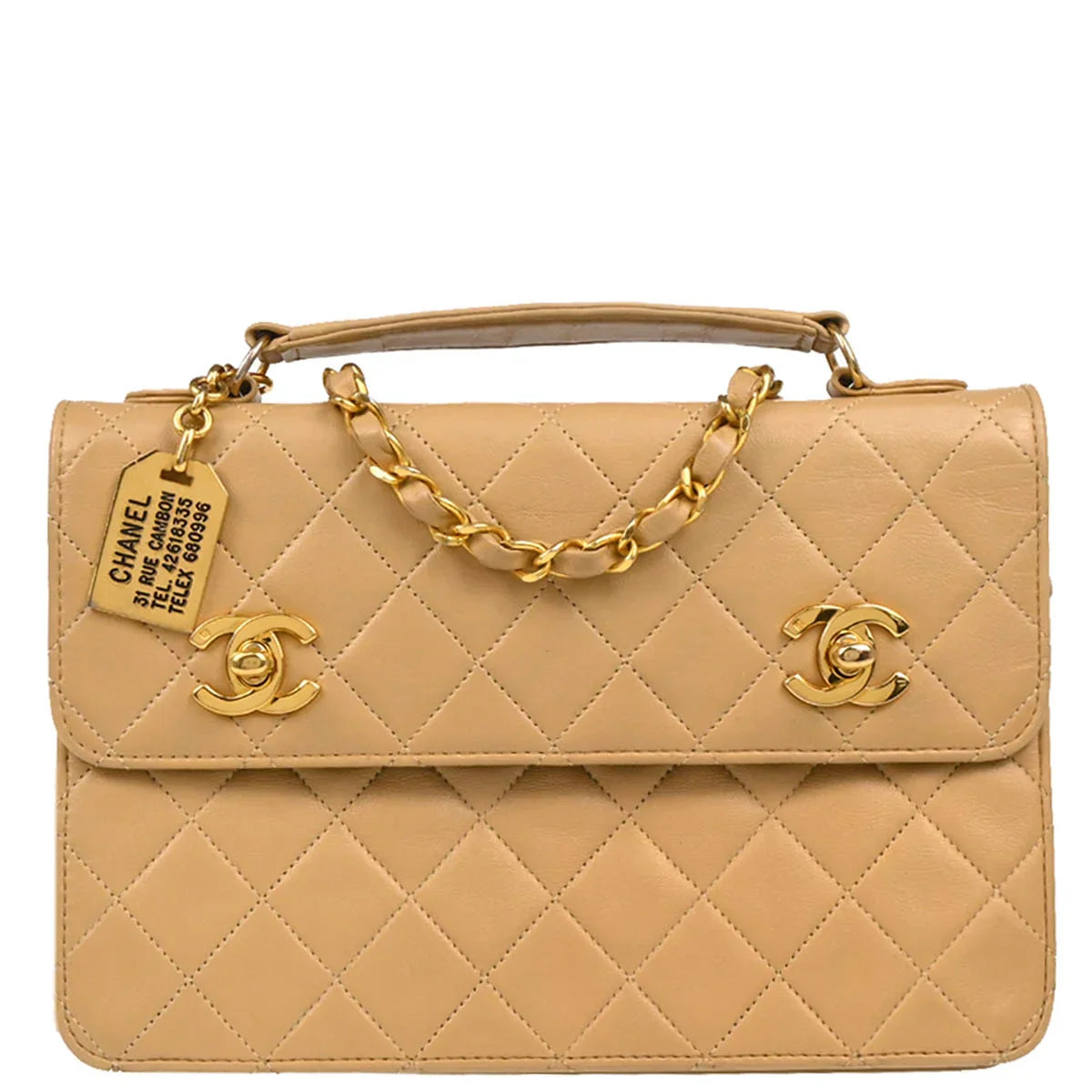 Chanel Beige Lambskin 2way Shoulder Handbag