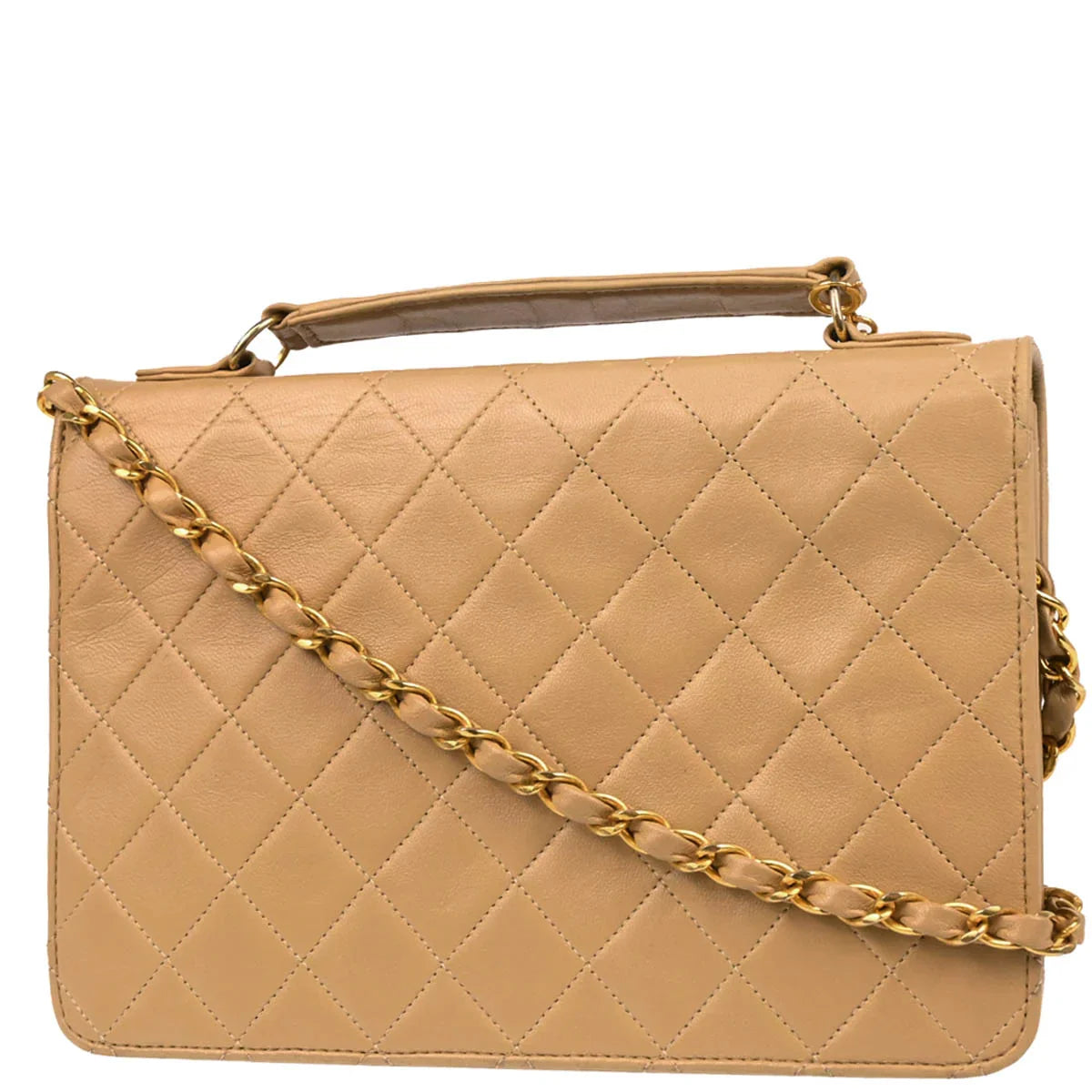 Chanel Beige Lambskin 2way Shoulder Handbag