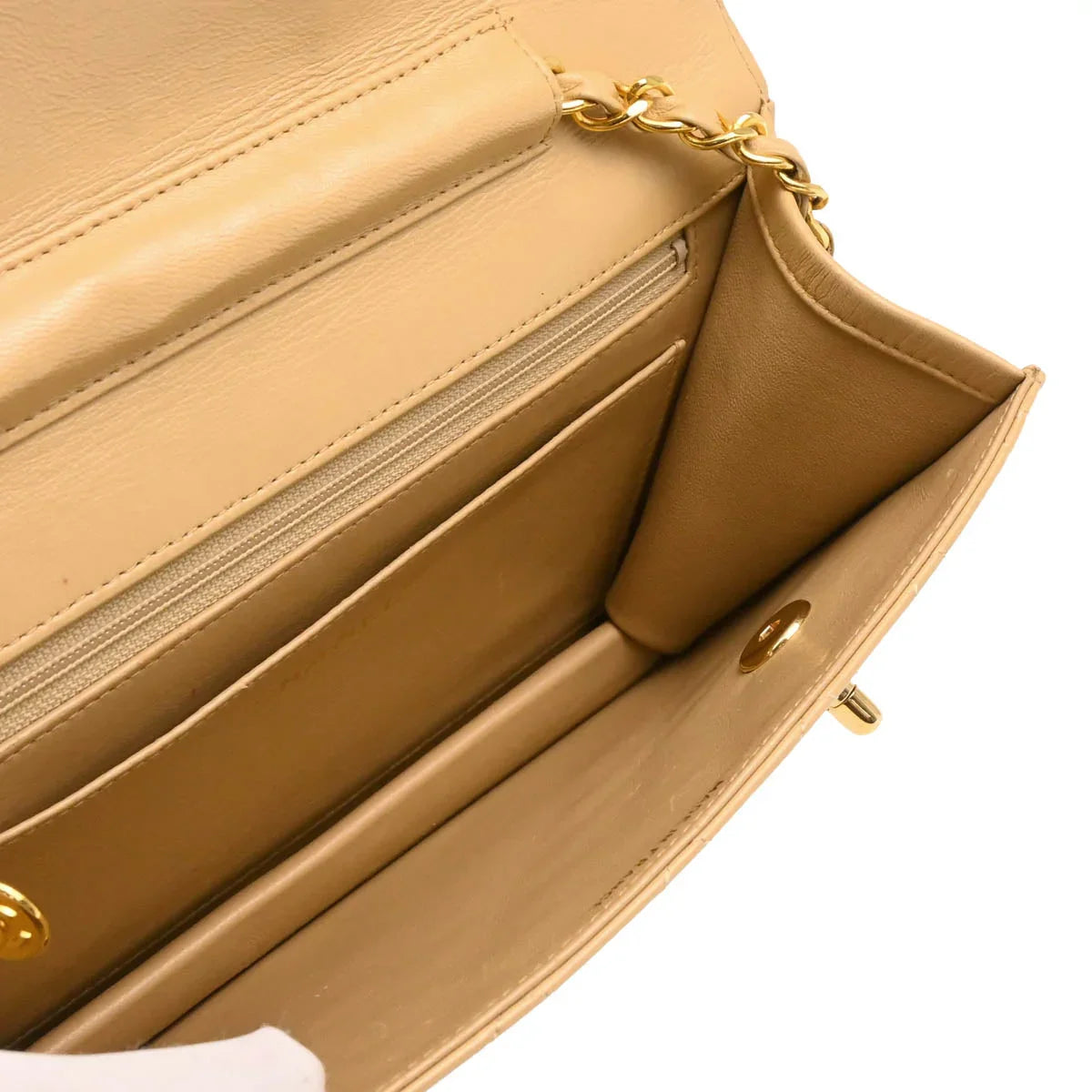 Chanel Beige Lambskin 2way Shoulder Handbag