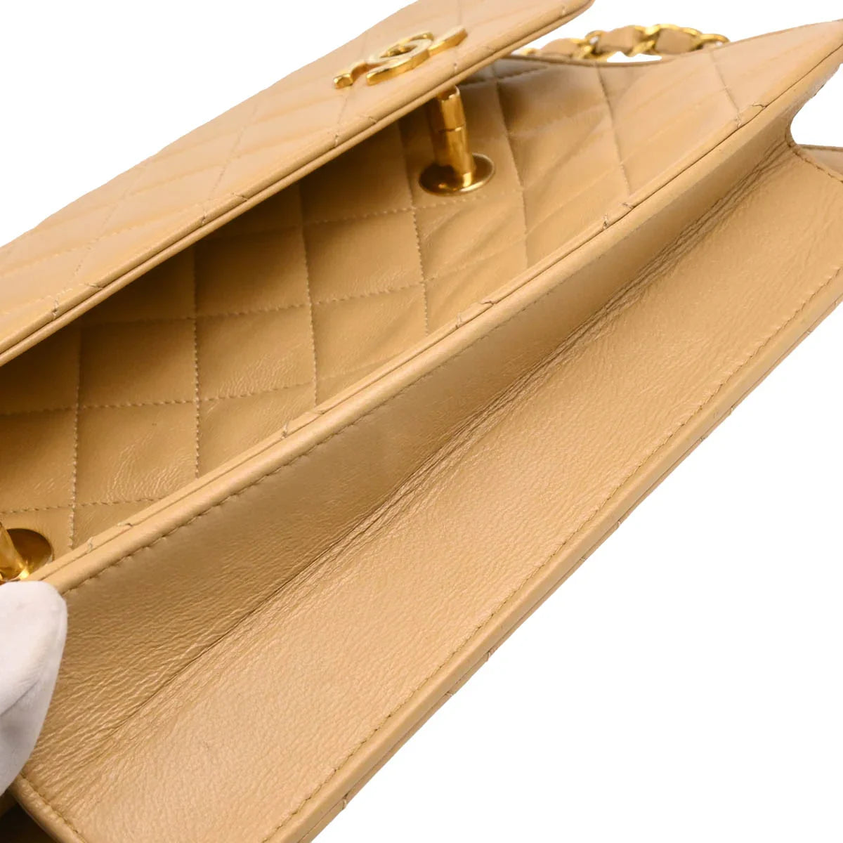 Chanel Beige Lambskin 2way Shoulder Handbag