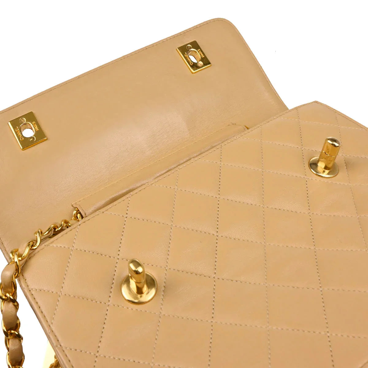 Chanel Beige Lambskin 2way Shoulder Handbag